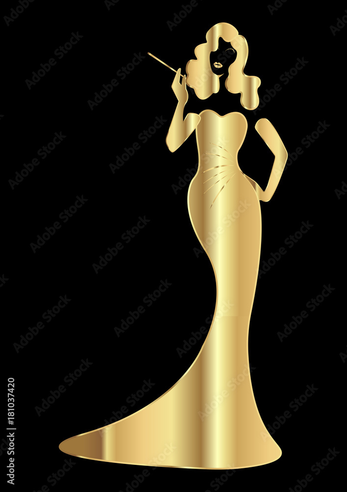 Gold luxury silhouette diva, shop logo fashion. Company logo design,  Beautiful cover girl retro , isolated or black background Stock Vector |  Adobe Stock
