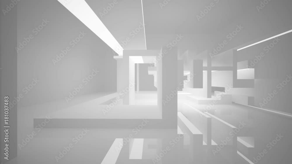 Abstract white interior of the future, with neon lighting. 3D animation and rendering. Part 3 