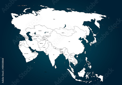 Carte Asie, Pays FR et EN, calques modifiables photo