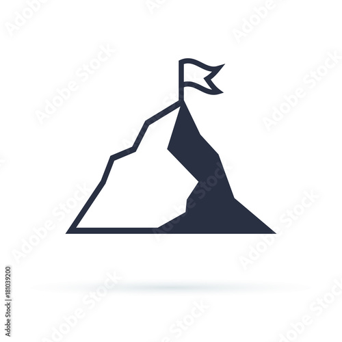 Mountain with flag vector icon illustration isolated on white background