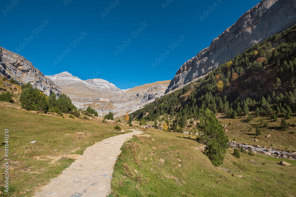 Landscape of Ordesa and Monte perdido national park in Aragonese pyrenees, Spain.