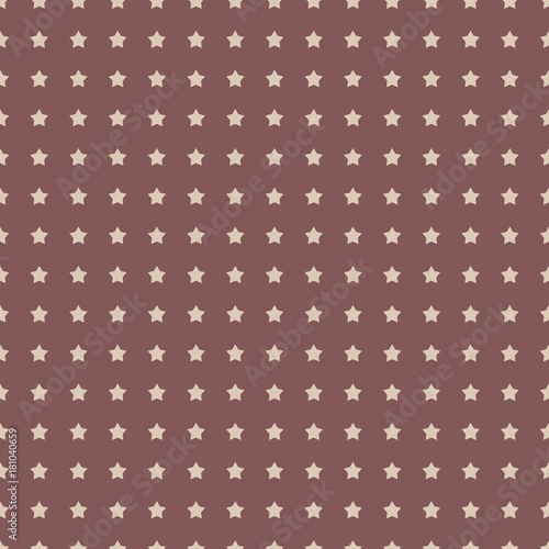 Beige stars on brown background retro seamless vector pattern for packaging, fabric, paper, background.