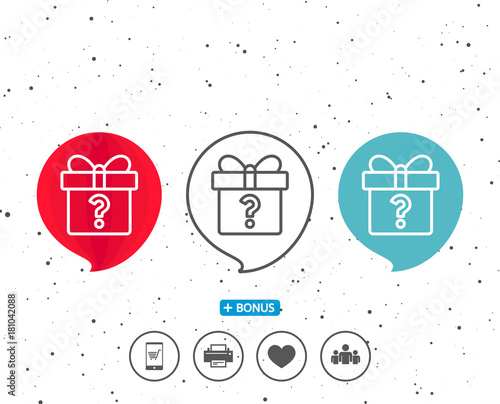 Gift box with Question mark line icon. Present.
