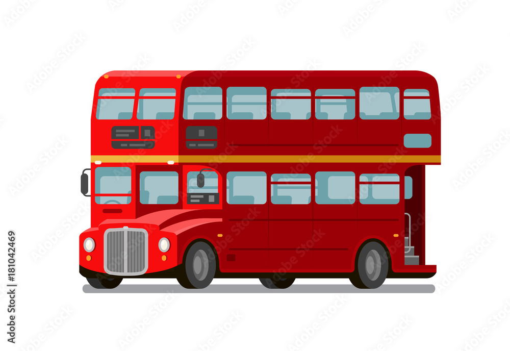 London double-decker red bus. England symbol. Vector flat illustration