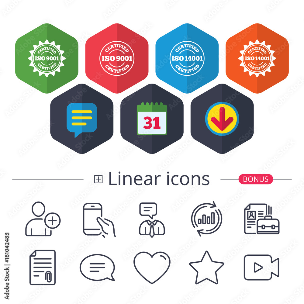 ISO 9001 and 14001 certified icon. Certification. ISO 9001 and 14001 certified icon. Certification.