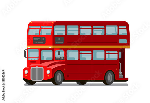 London double-decker red bus. England symbol. Vector flat illustration