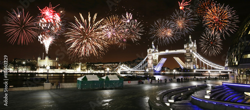 Photography Tower Bridge at Night - New Year's Eve Fireworks over Tower Bridge
