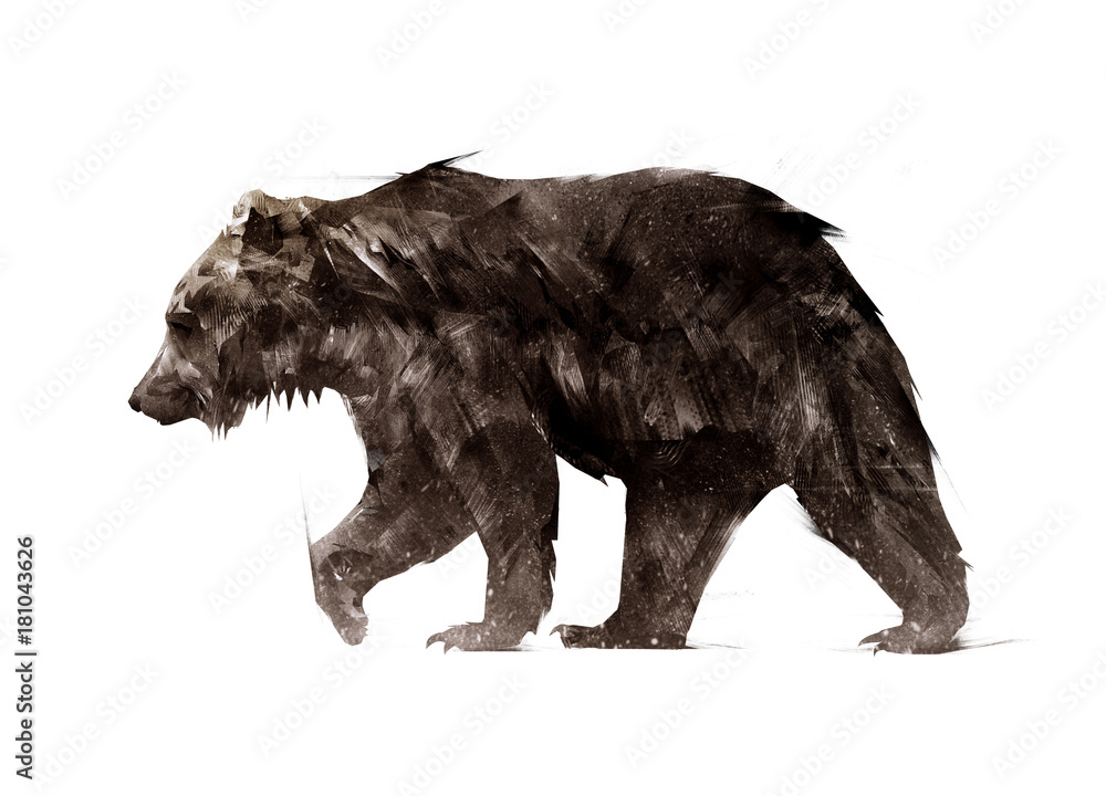 Naklejka premium kolor pomalowany po stronie chodzącego niedźwiedzia