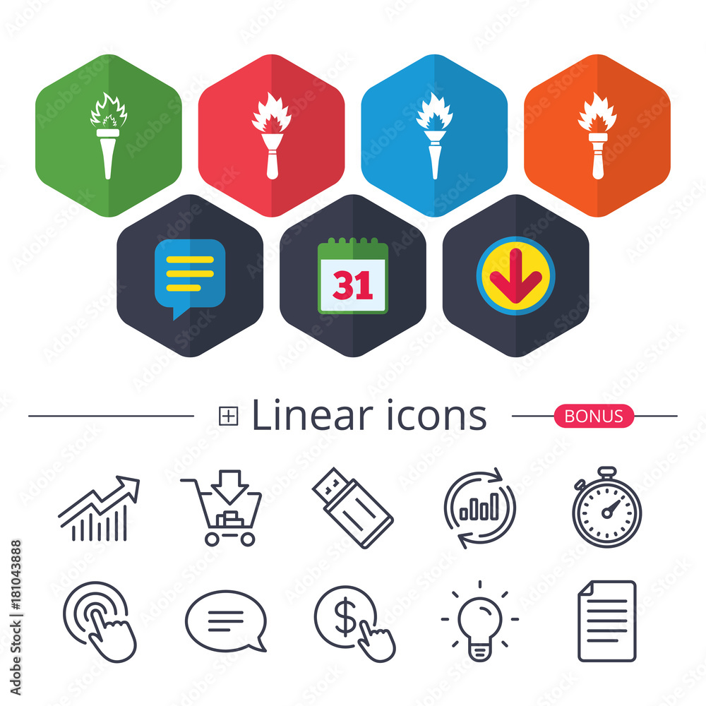 Torch flame icons. Fire flaming symbols. Torch flame icons. Fire flaming symbols.