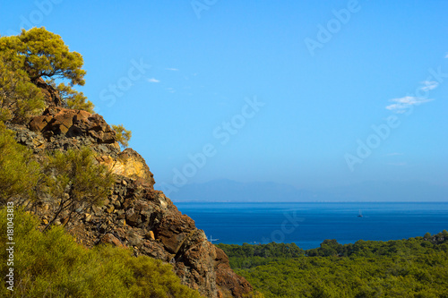 Sea view from top of rocky hill near Kemer, Turkey