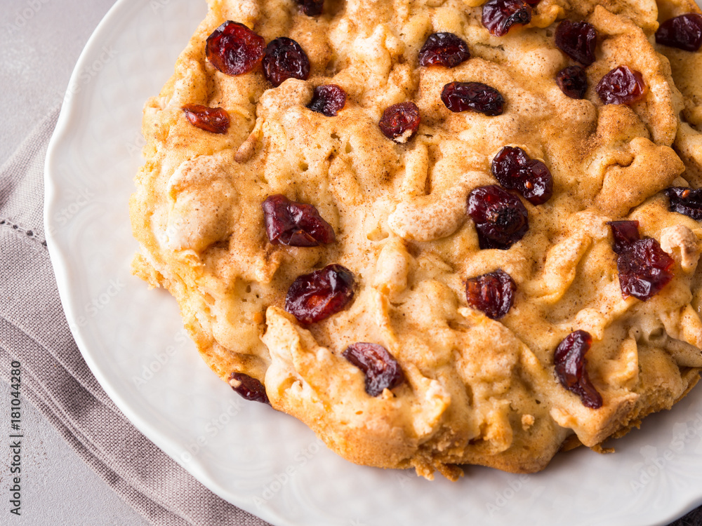 Apple pie with dried cranberries. Autumn baking with apples