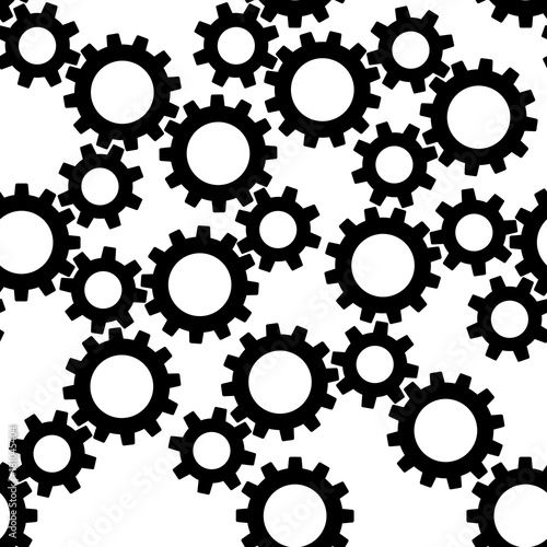 Seamless pattern from black overlapping toothed gear transmission on white background of vector illustration