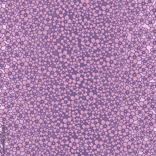 beautiful pink and lilac seamless pattern roses with little flowers. Hand-drawn contour lines and strokes. Sketch engraving style monochrome flowers and leaves. Intricate romantic background