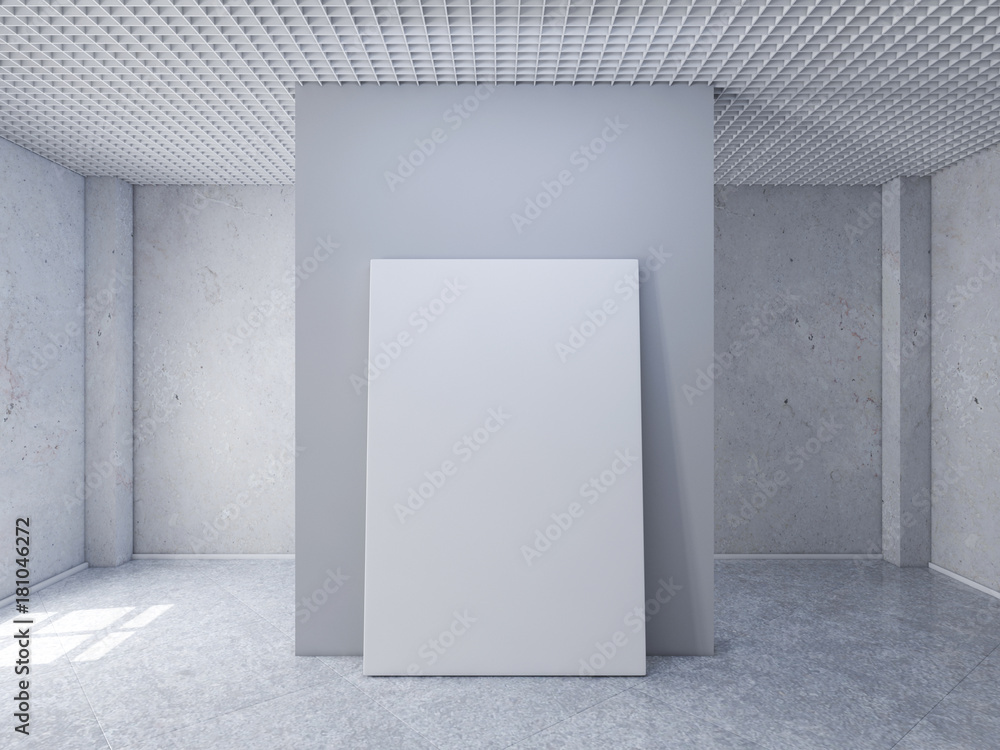 Mock up poster in white studio 3d rendering Mock up poster in white studio 3d rendering