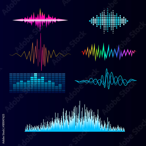 Vector digital music equalizer audio waves design template audio signal visualization signal illustration.