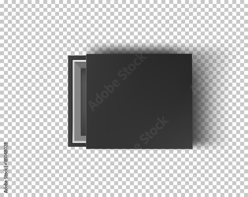 Black empty box mock up on transparent background. Top view. Template for your presentation design, banner, brochure or poster. Vector illustration
