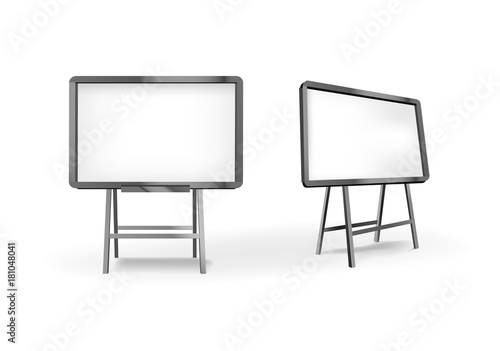 Empty Blank Vector metal board. Easel construction for design, school, advertising 
