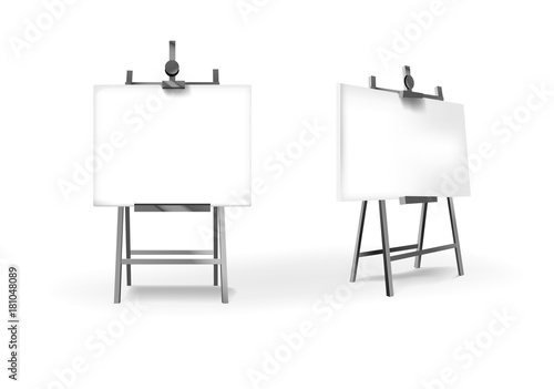 Empty Blank Vector metallic Easel with Horizontal Canvas for your design 