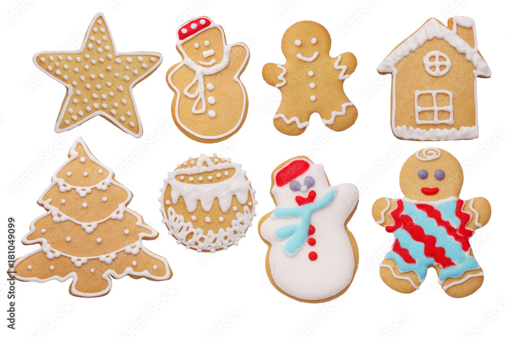 Set of Christmas gingerbread cookies on white background isolated Set of Christmas gingerbread cookies on white background isolated