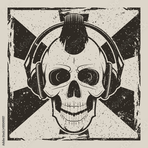 Skull music punk vector vintage grunge design