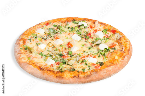 pizza with mozzarella on the white background