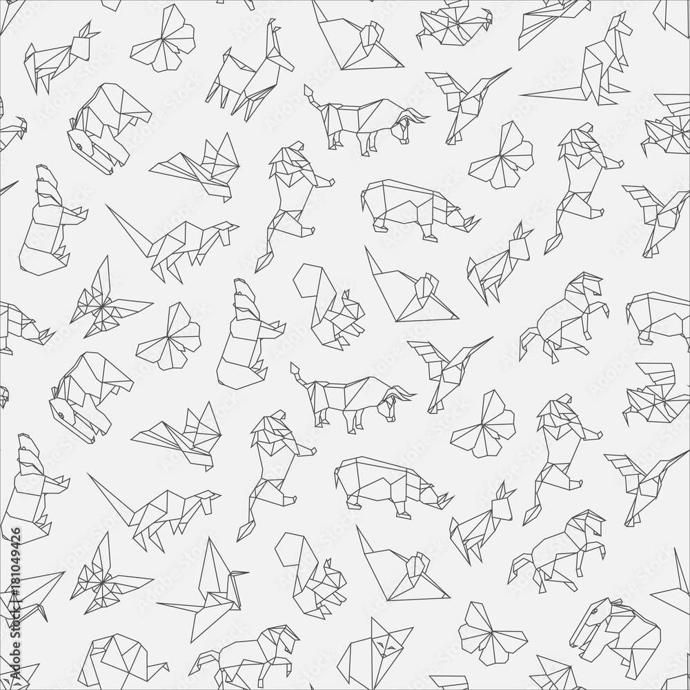 Obraz premium Vector illustration of seamless pattern of origami animals