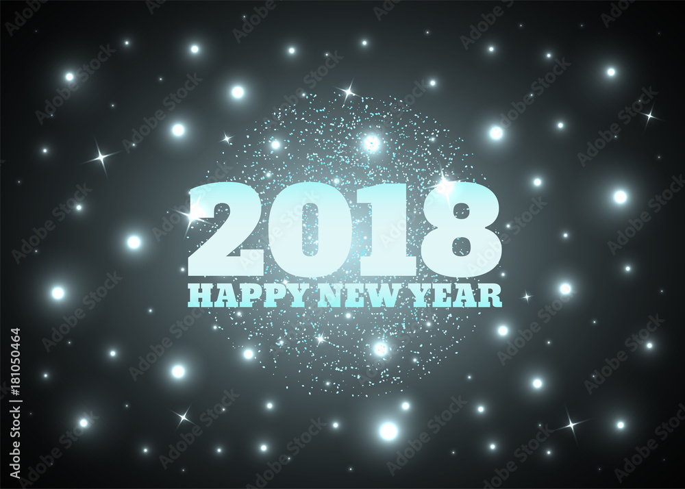 Happy New Year 2018. Text on a background of sparks and stars. Vector illustration