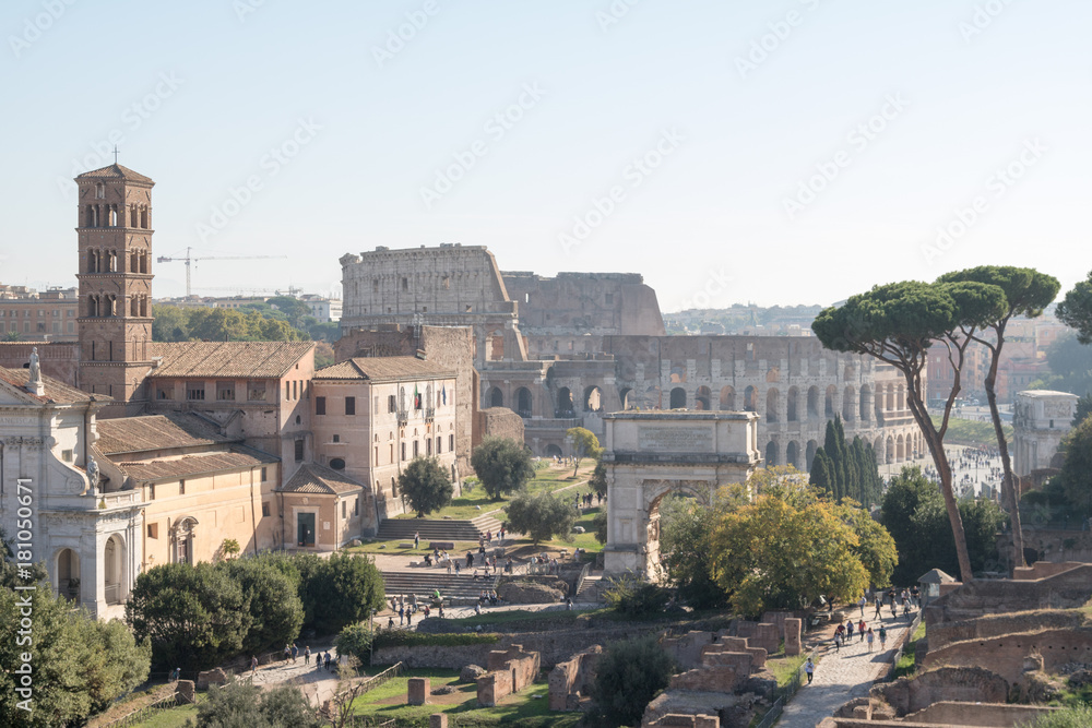 The Roman Forum and Colosseum in Rome, Italy