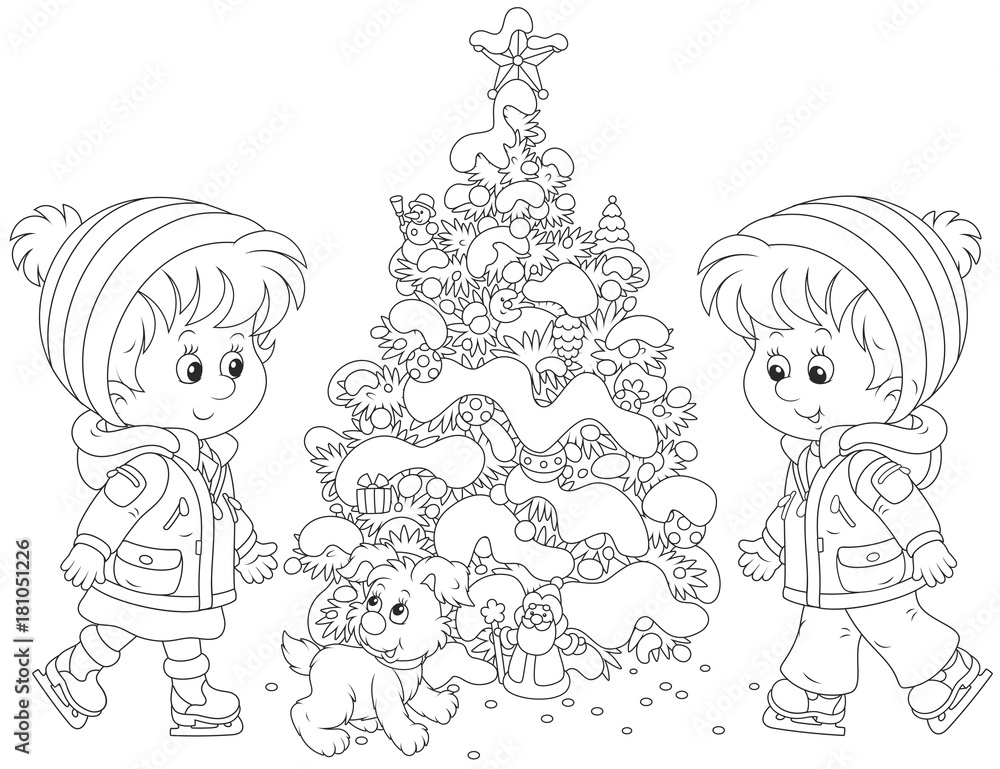 Children skating around a Christmas tree Children skating around a Christmas tree