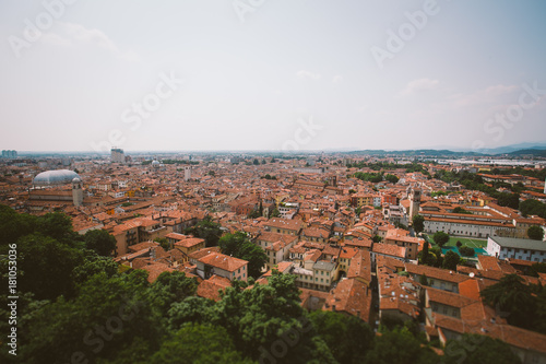 view of the European old town of Brescia in Italy pawnshop in summer
