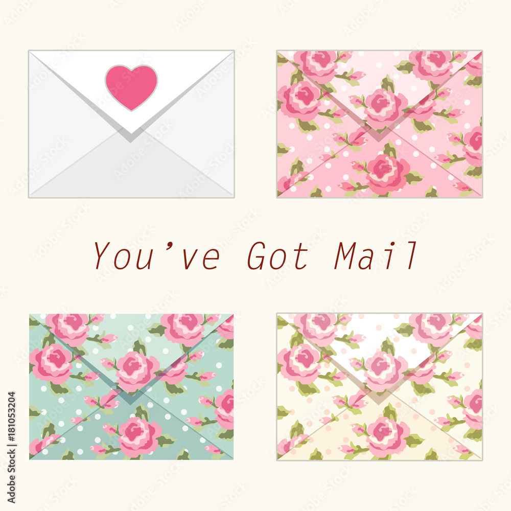 Cute retro envelopes with ornament in shabby chic style