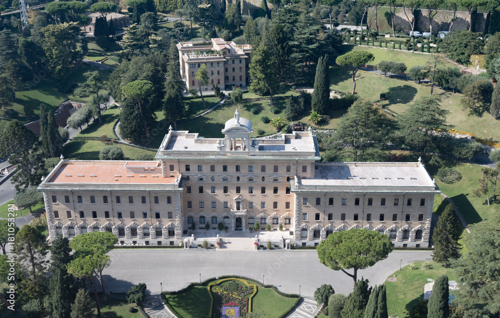 Aerial view of Vatican Gardens from St Peter Basilica, Rome, Italy Aerial view of Vatican Gardens from St Peter Basilica, Rome, Italy