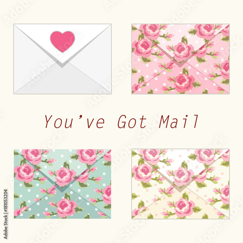 Cute retro envelopes with ornament in shabby chic style