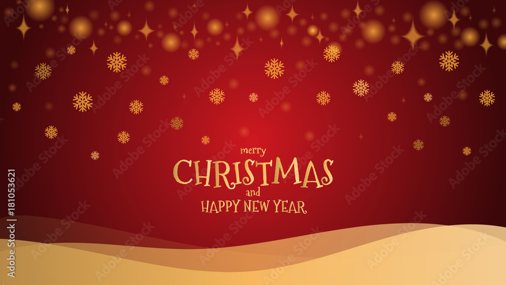 Gold glitter snowflake with merry christmas and happy new year on red background, vector illustration Gold glitter snowflake with merry christmas and happy new year on red background, vector illustration