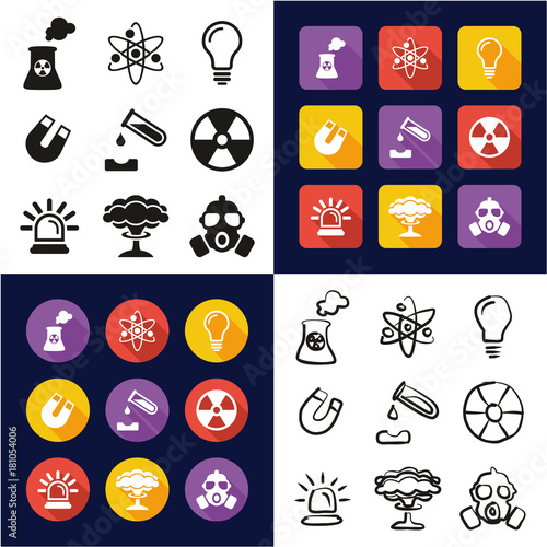 Nuclear Power Plant All in One Icons Black & White Color Flat Design Freehand Set
