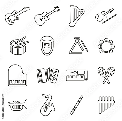 Musical Instruments Icons Thin Line Vector Illustration Set