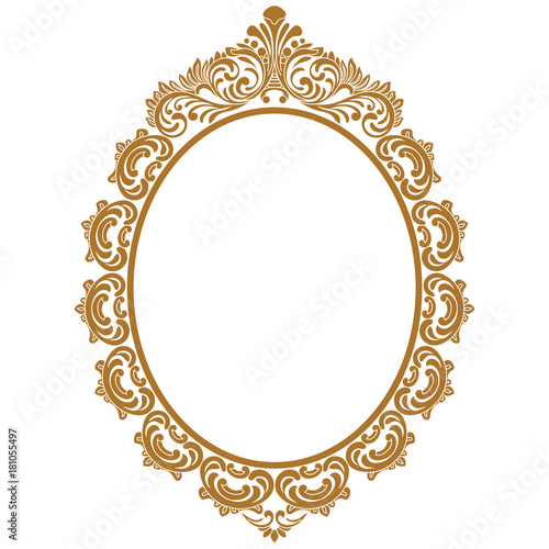 Golden vintage oval graphical frame in antique style. Vector.