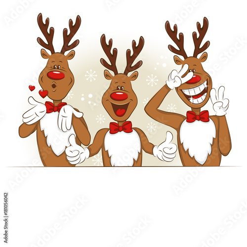 Illustration with cartoon Christmas deer. Vector for you design. Isolated.