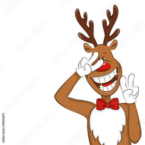 Illustration with cartoon Christmas deer. Vector for you design. Isolated.