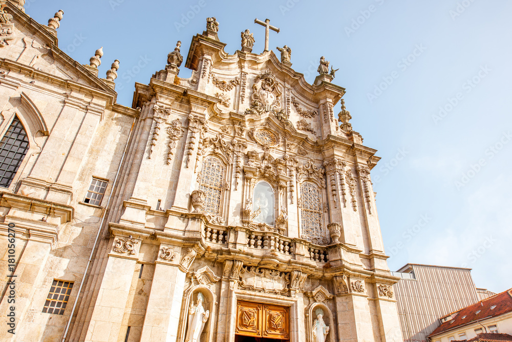 View on the Carmo church facade during the sunny day in Porto city, Portugal
