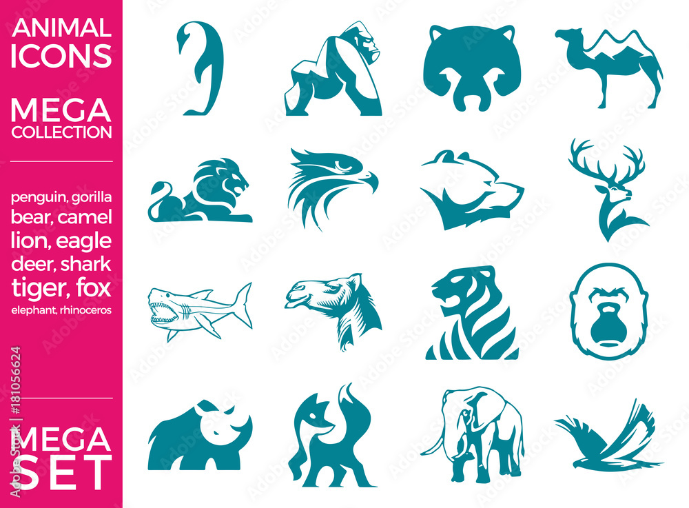 Obraz premium Mega Pack and Mega Set Vector Animals Icons Set EPS 10