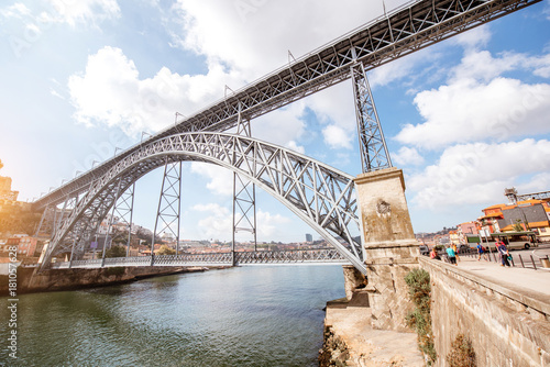 Landscape view on the famous iron bridge in Porto city, Portugal