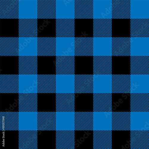Lumberjack plaid pattern in navy blue and black. Seamless vector