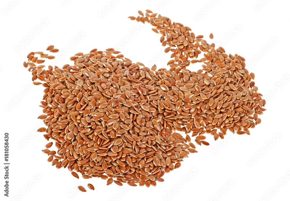 Close up of flax seeds isolated on white background Close up of flax seeds isolated on white background