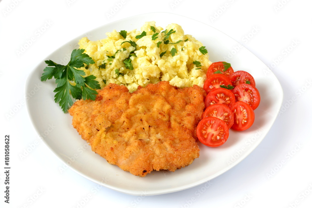 kotlet schabowy z ziemniakami i pomidorem kotlet schabowy z ziemniakami i pomidorem