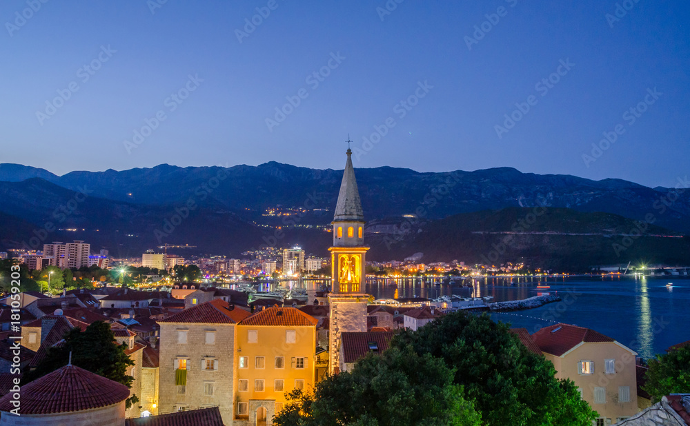 Aerial view on old district of Budva, Montenegro