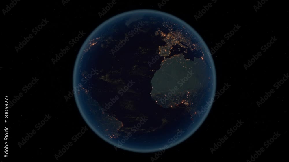 Zoom to Scandinavia. The Night View of City Lights. World Zoom Into Scandinavia - Planet Earth. Political Borders of Scandinavian Countries: Denmark, Norway, Sweden, Finland.