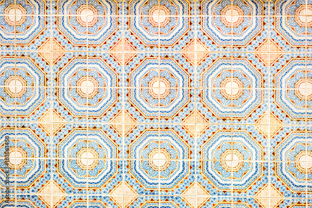 Beautiful portuguese facade tiles pattern called Azulejo
