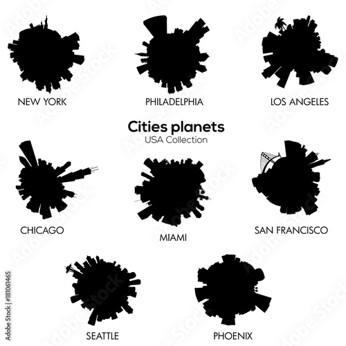 USA cities vector circular skylines c