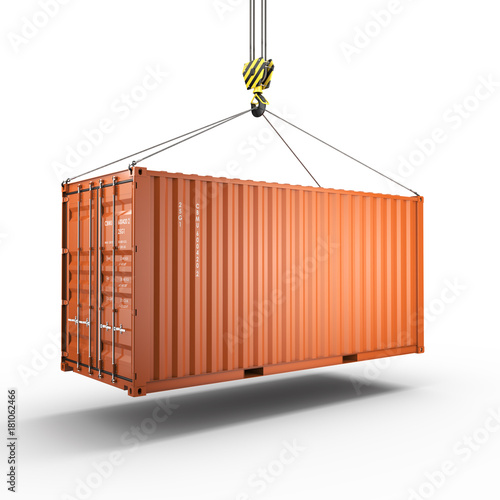 3D rendering of a crane hook with a cargo container